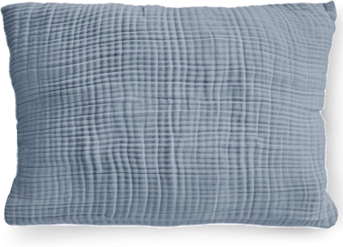 Biologische mousseline kussensloop 35 x 40 cm voor kinderen en volwassenen, zacht, kussensloop, GOTS-certificering, made in EU, kussensloop met ritssluiting, jeans