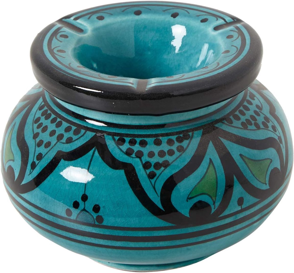 Moro Marokkaanse keramische asbak turquoise met deksel Ø 12 cm | windasbak handbeschilderd en met de hand gebakken | Ambachten van Marrakesh | KE5006
