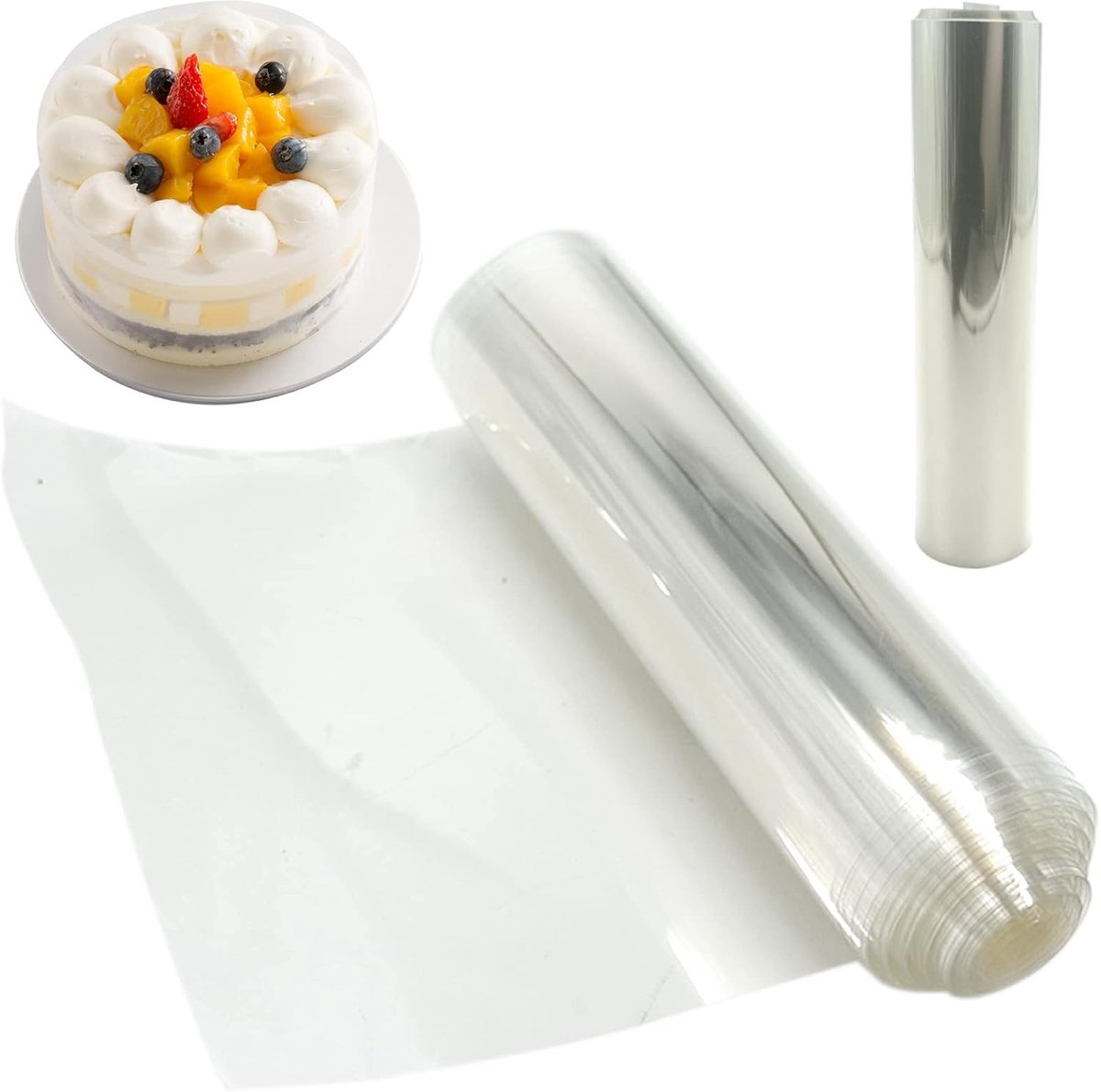 Taartkraag Verdikt 12/14/16cmx10m Taartrol Plastic Transparant