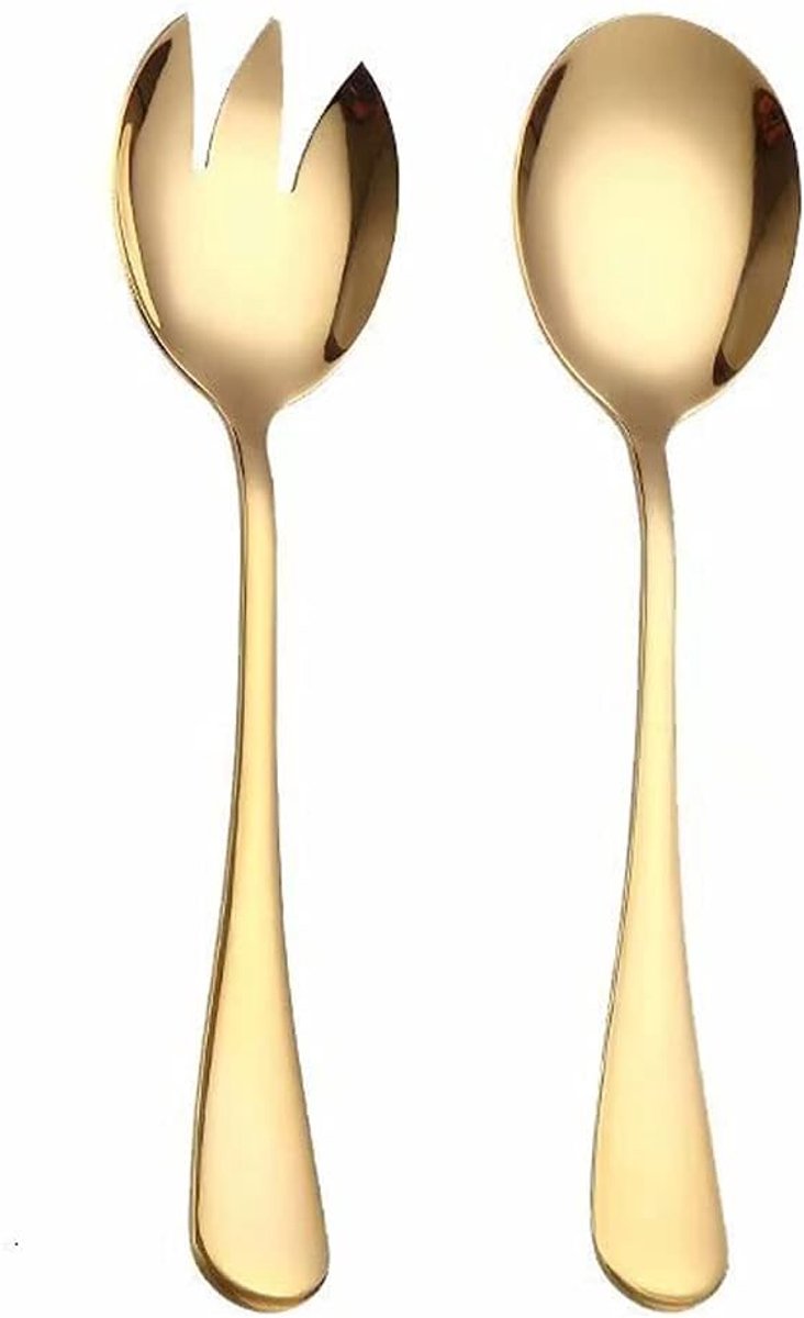 2 stuks roestvrijstalen saladeset - zware saladetang en lepel en vork