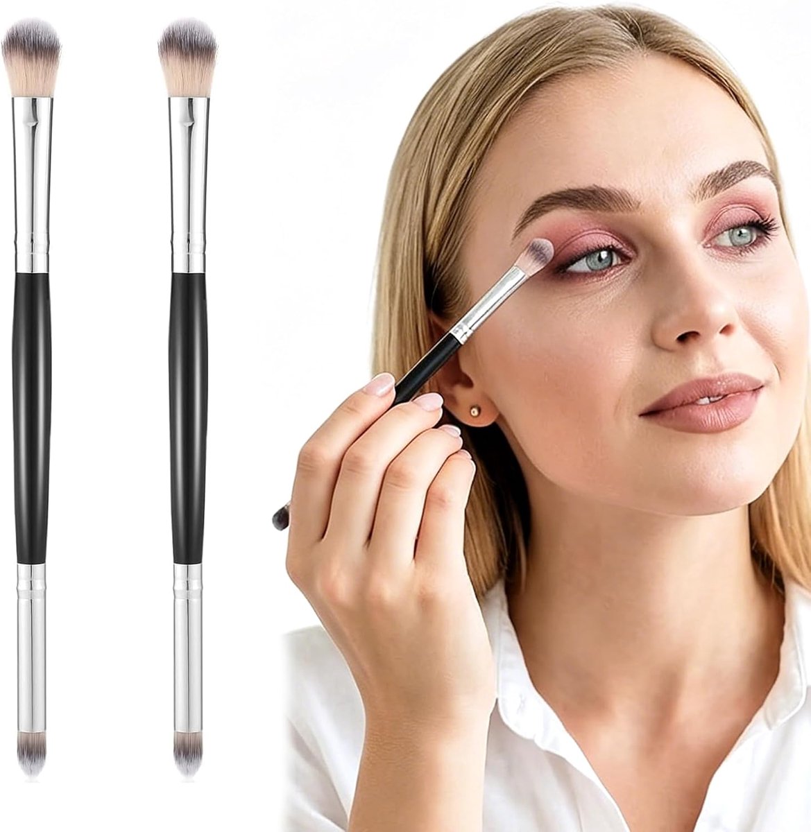 2 stuks oogschaduwkwastenset, dubbele make-upborstels voor concealer
