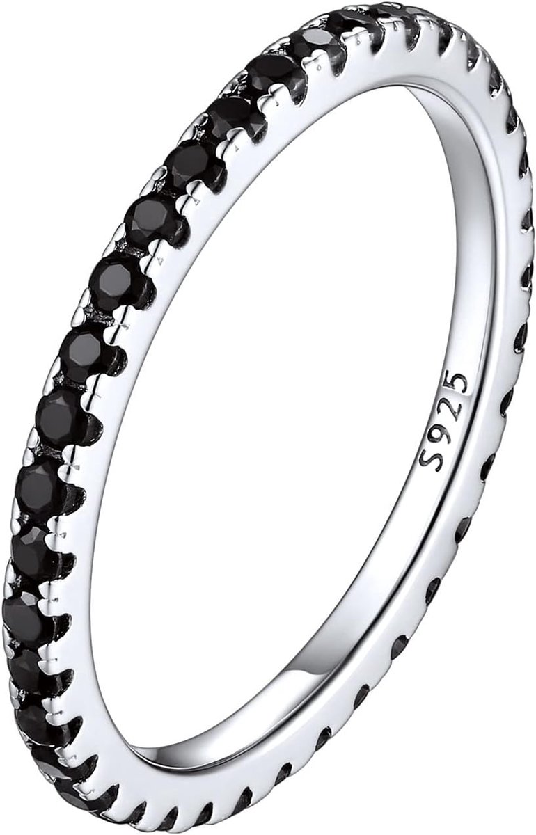 Ring van 925 zilver met zwarte zirkonia, trouwring, maat