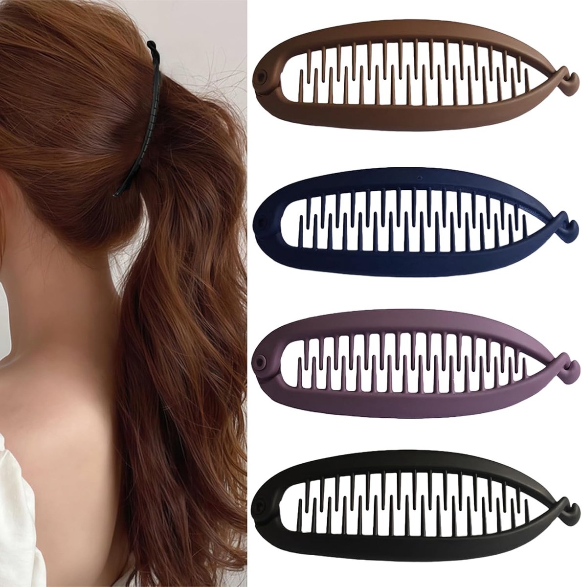 Haarspelden voor dames, vintage haarspelden, antislip, bananenclip, haaraccessoires voor dames, 4 kleuren, geschikt voor vrouwen en meisjes