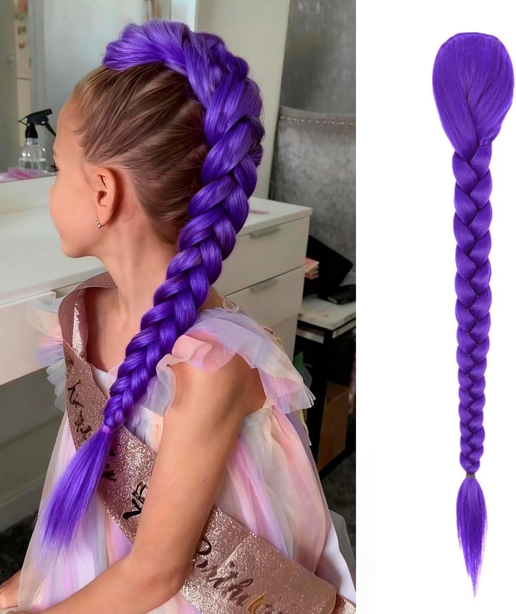 Paarse Vlecht met Clips 26 INCH Cosplay Haarextensies Clip in Synthetische Box Braids Paardenstaart Haarextensie voor Anime Cosplay Kostuum