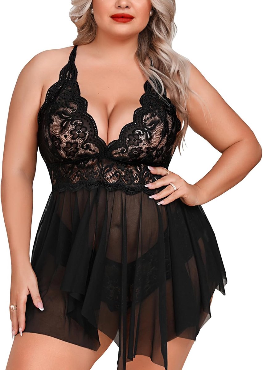Plus Size Lingerie Voor Vrouwen Open Voorkant Babydoll Lingerie Strap