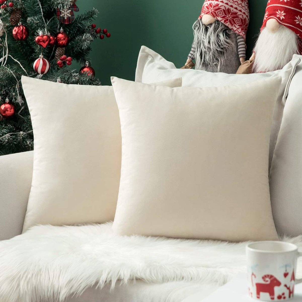 Omgoods - Velvet Kussenovertrekken Set van 2 - 65x65 cm Crème Wit