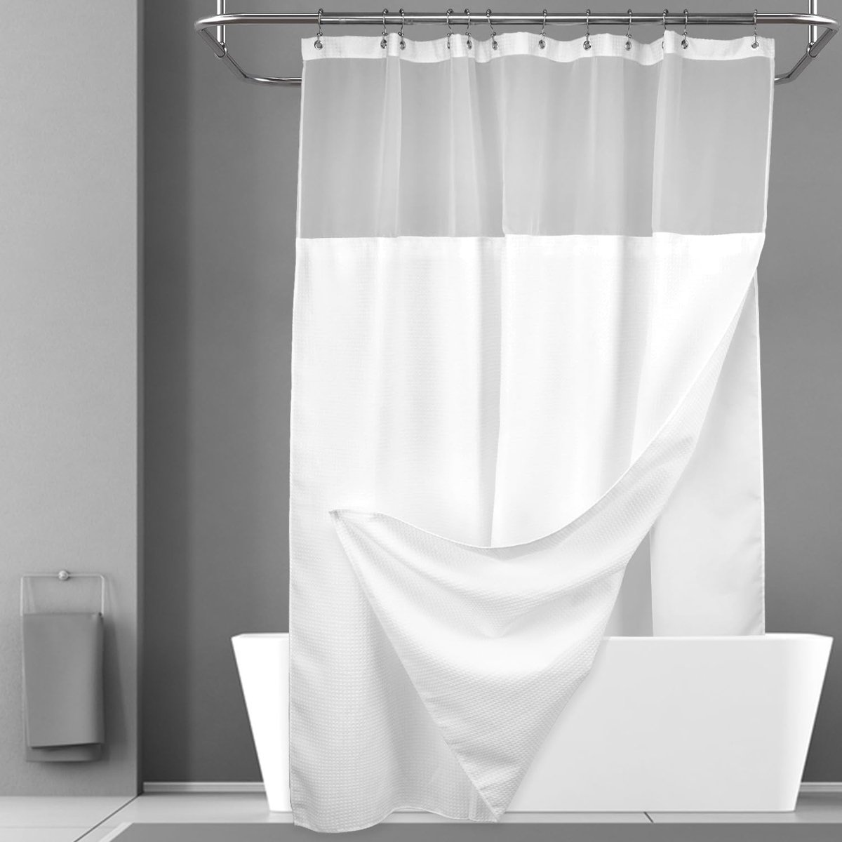 Omgoods - Waffle Douchegordijn met Stofvoering 180 x 200 cm