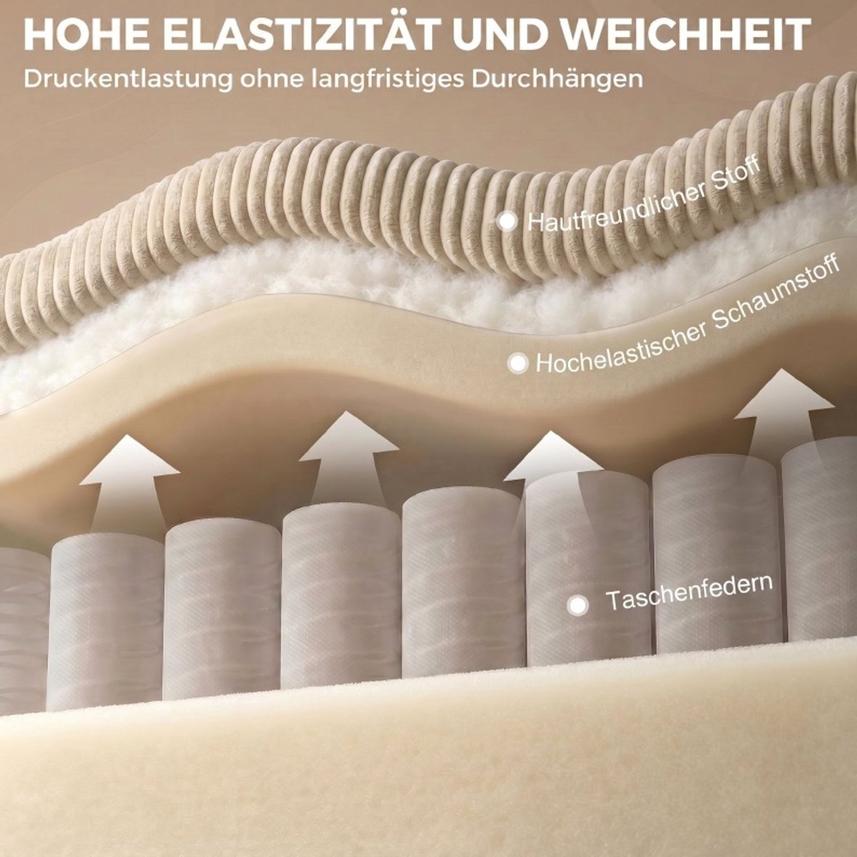 MEUNIQ Hoekbank L-vorm 3-zits met opberghocker, cord, brede zitting, 216 x 151 x 94 cm, met armleuningen en kussens, voor de woonkamer, beige