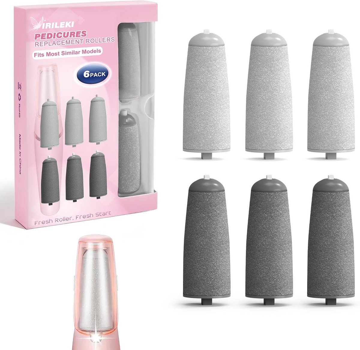 Vervangende Rollenkoppen voor Pedicure - 8,7 x 2,5 x 14 cm - Micro-Diamant Schurende Deeltjes - Voor Handen en Voeten