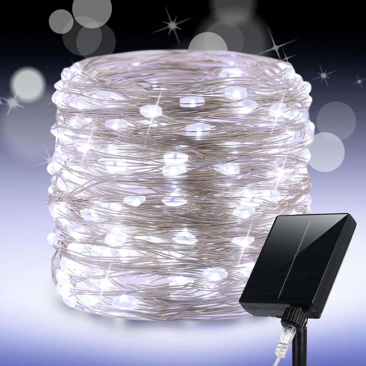 Lichtsnoer op zonne-energie - Koel Wit - 60 m - Waterdicht met 600 Leds - Voor Tuin en Terras
