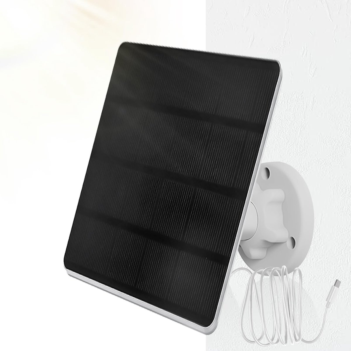SnelShoppen - Zonnepaneel voor Bewakingscamera Buiten, 5 W Zonnepanelen met 3 m Oplaadkabel, IP65 Waterdicht, Micro-USB en USB-C Aansluiting, Verstelb