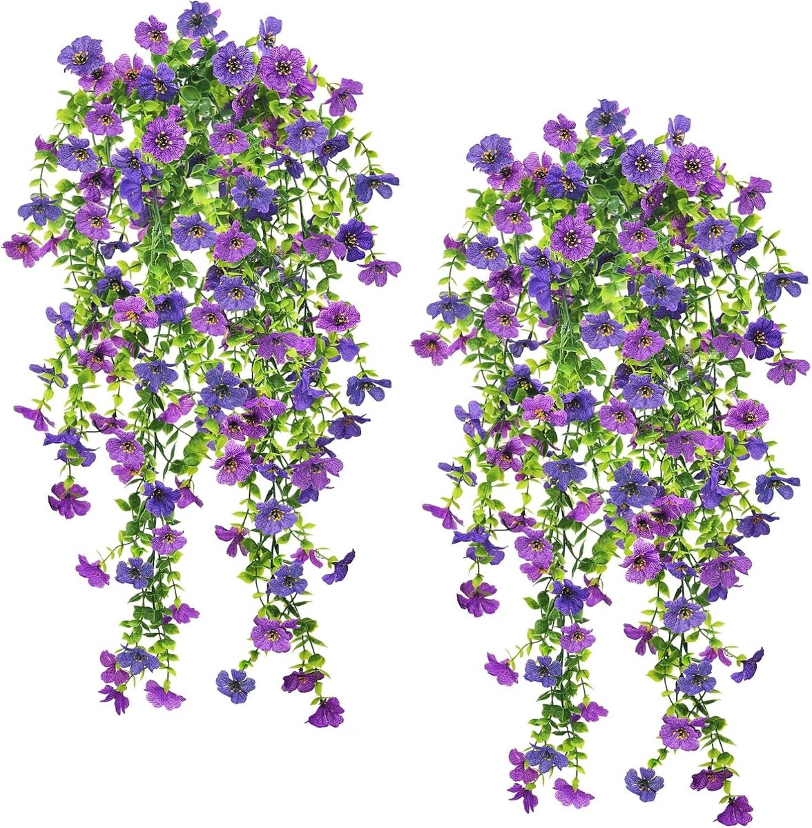 Set van 4 Kunstmatige Hangplanten in 2 Kleuren, Weerbestendige Bloemen voor Buiten, 75 cm, Perfect voor Terras en Balkon