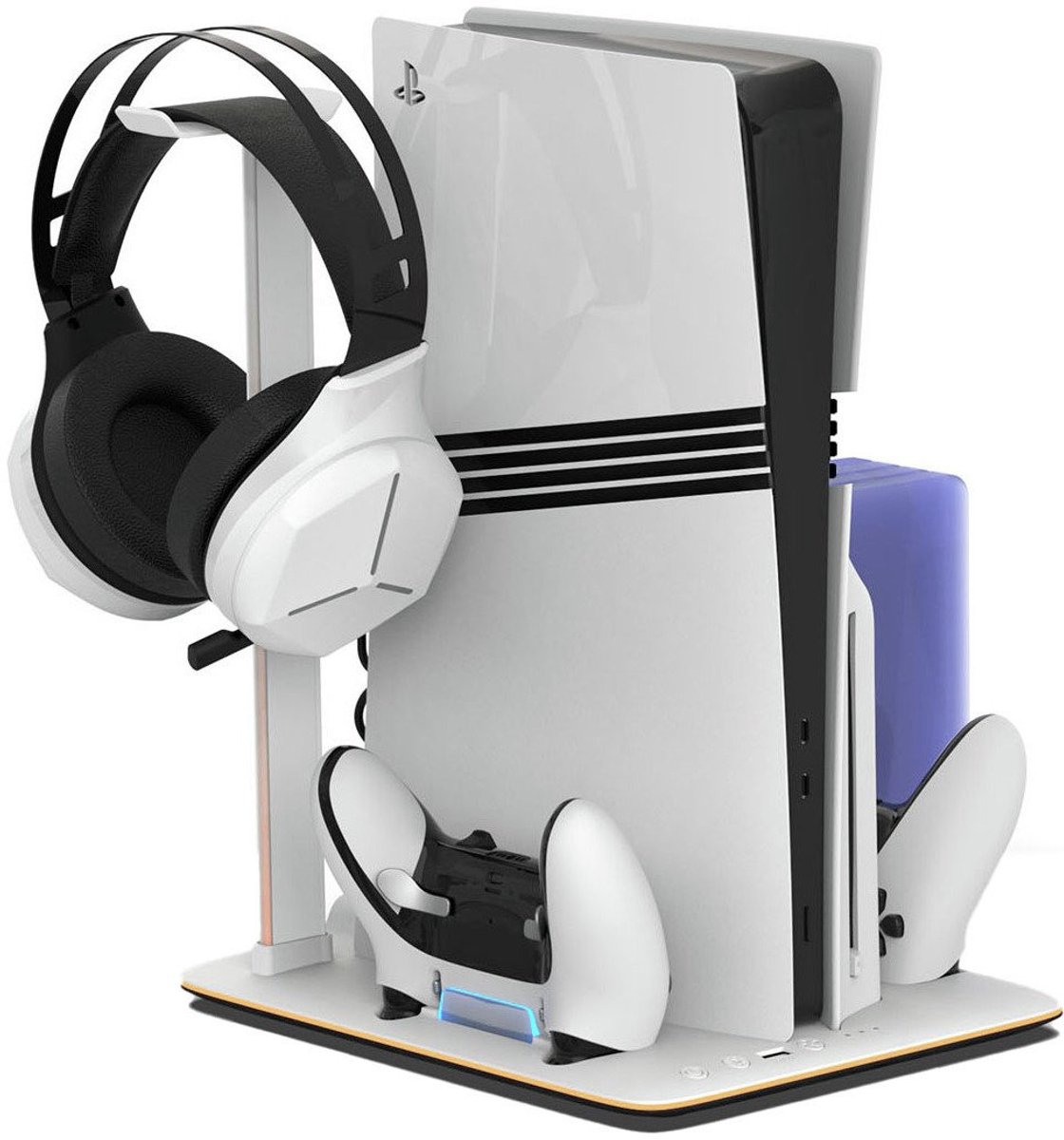DLX+ LED Stand - Multi LED, Controller charger, fans, headphone stand, game storage /PS5