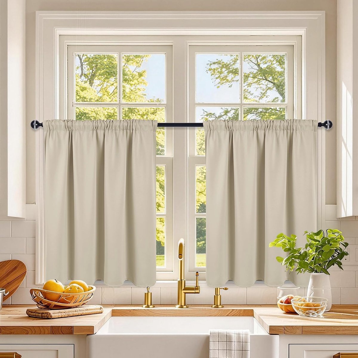 Korte Opaque Keuken Gordijnen 90 x 117 cm - Geplooid - Thermisch - Bescherming tegen kou en warmte - ShopVlot