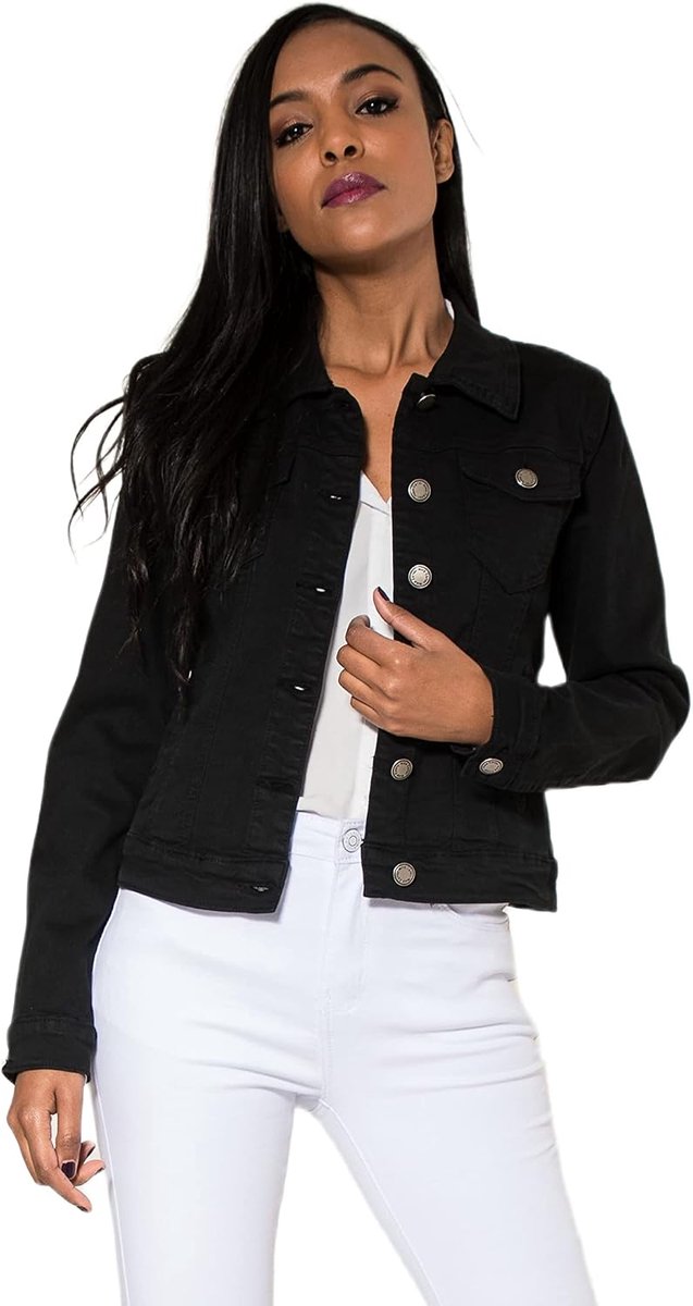 Carter J212 Slim-Fit jeansjack voor dames, gekleurde overgangsjas met kentkraag en zakken, lente- en zomerjas, stretch jas