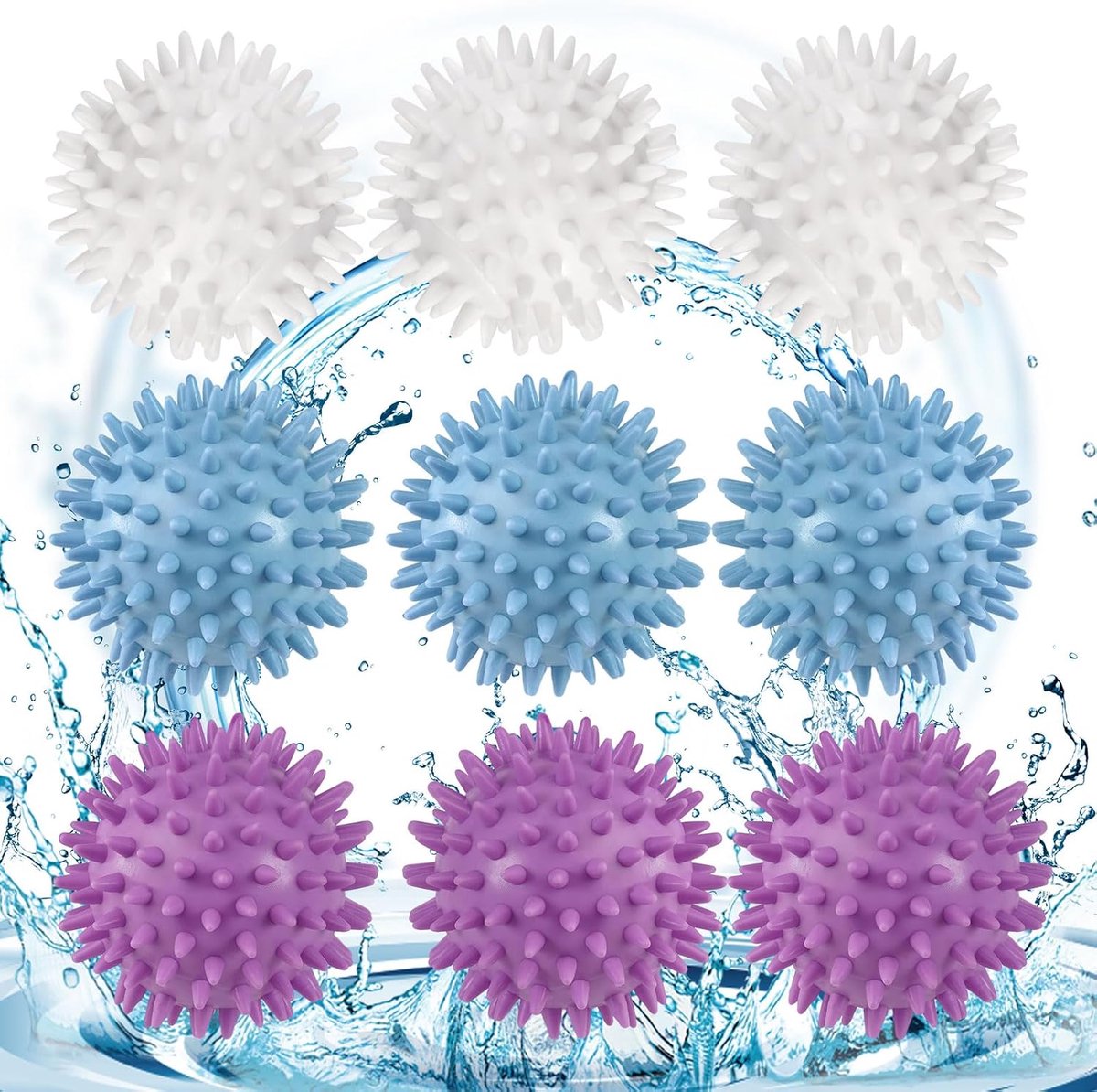 9 Stuks Wasmachine Droger Bal, Wasdroger Bal, Wasballen voor Donsjacks | Wasbal voor Wasmachine, Herbruikbaar, Antistatisch, voor Kreukels van Kleding te Verminderen (Blauw, Wit, Paars)
