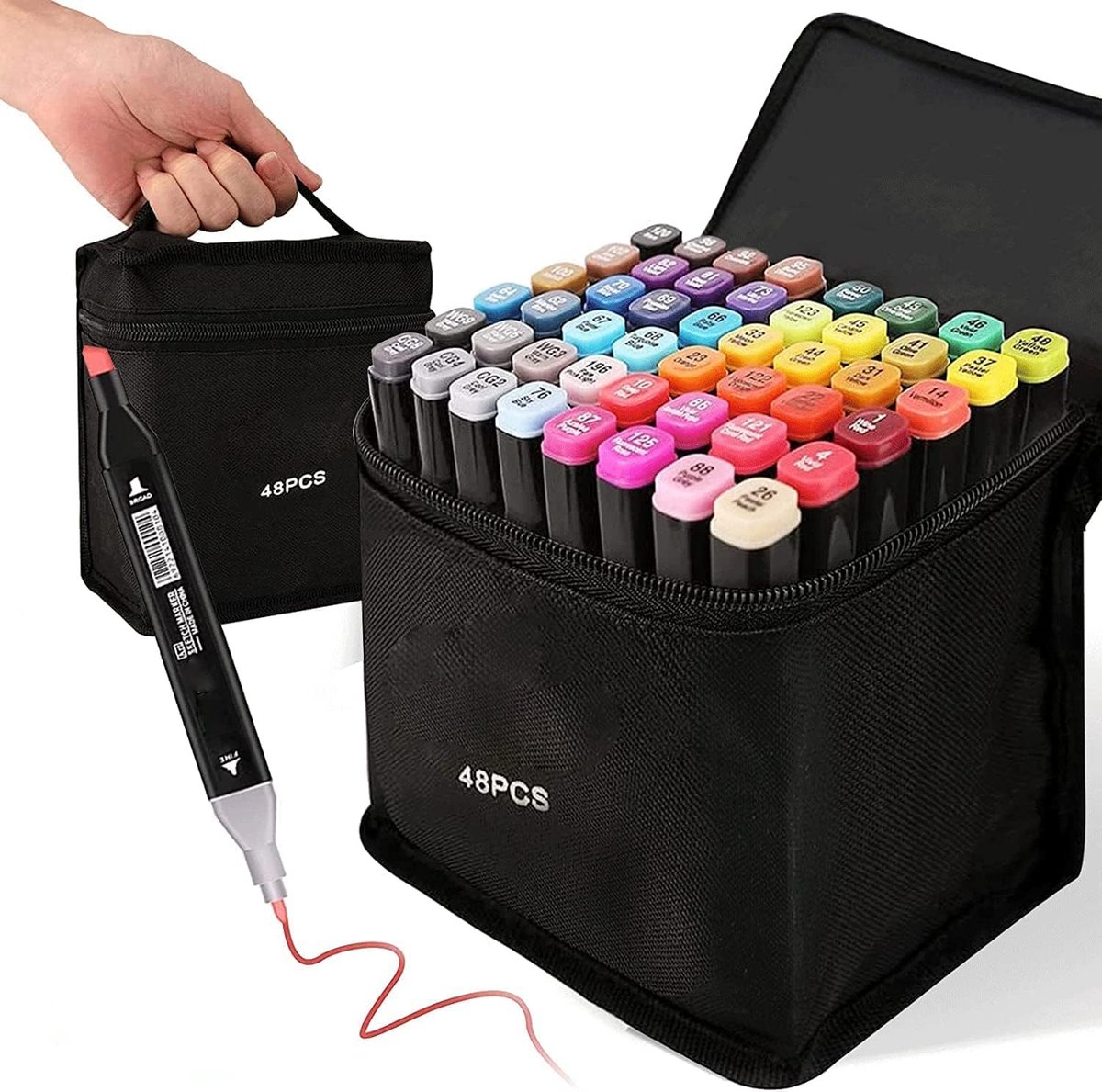 SnelShoppen - Alcohol Pens - Set van 48 Kleuren, Dubbelpunt Markers voor Volwassenen en Kinderen, Kunst, Dubbelpunt Stiften Permanente Markers voor Te