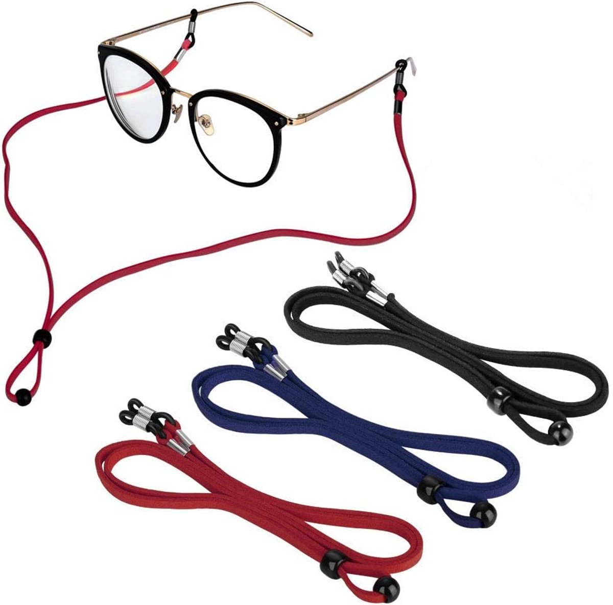 3 stuks brillenband, sport, drijvend, PU-leer, brillenkoord
