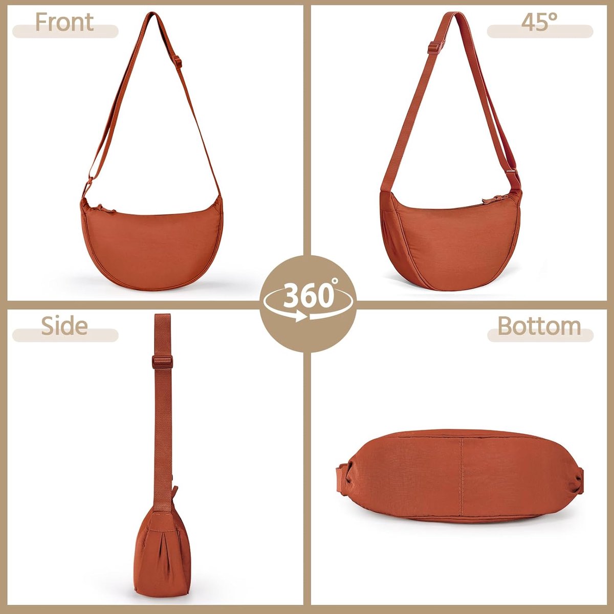 Girl Dames halve maan crossbody schoudertas, casual Moon Bag effen draagbare handtas nylon halve maan crossbody tas schoudertas met verstelbare schouderriem