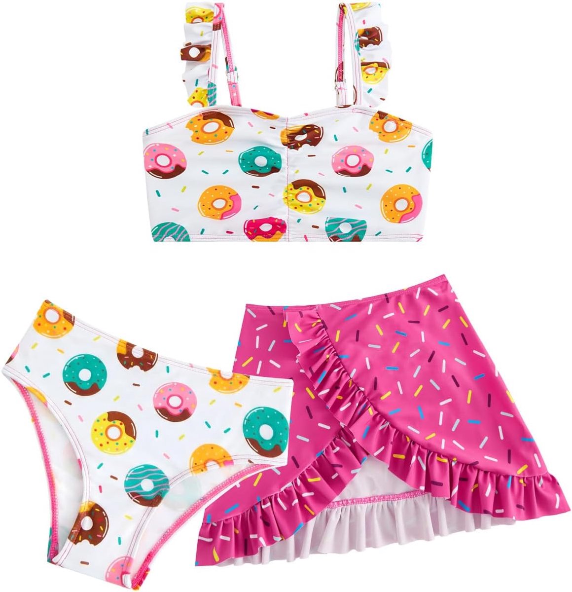 Tankini voor meisjes, 3-delig, met rok, ruches, bikini, badpak