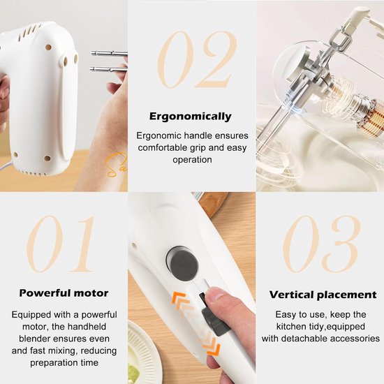 Thijox - Elektrische Handmixer 200W met 5 Snelheden, 4 Garde, Mixer voor Eieren, Room, Deeg - Ideaal voor Keuken, Bakken en Huishoudelijke Taken van Thijox — afbeelding 2