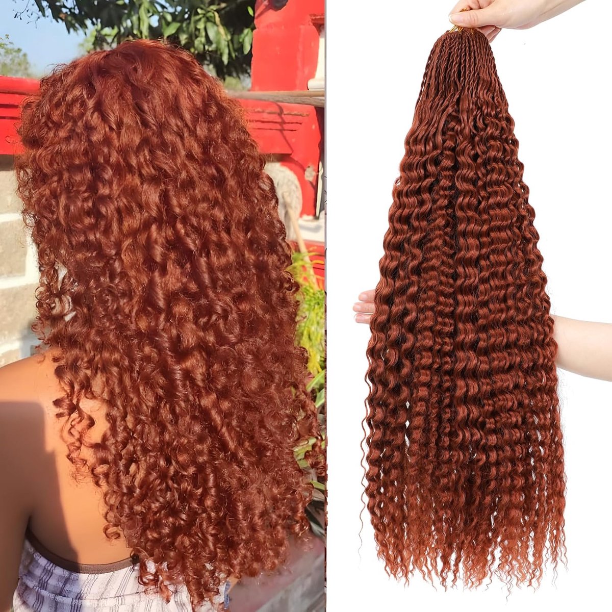 Looped Brazilian Micro Kinky Curly Crochet Hair 8 Packs 18Inch Black Water Wave Micro Curly Braiding Hair Extensions Deep Wave For Mini Senegalese Twist Hair (350#, 24 inch (Pack of 8))