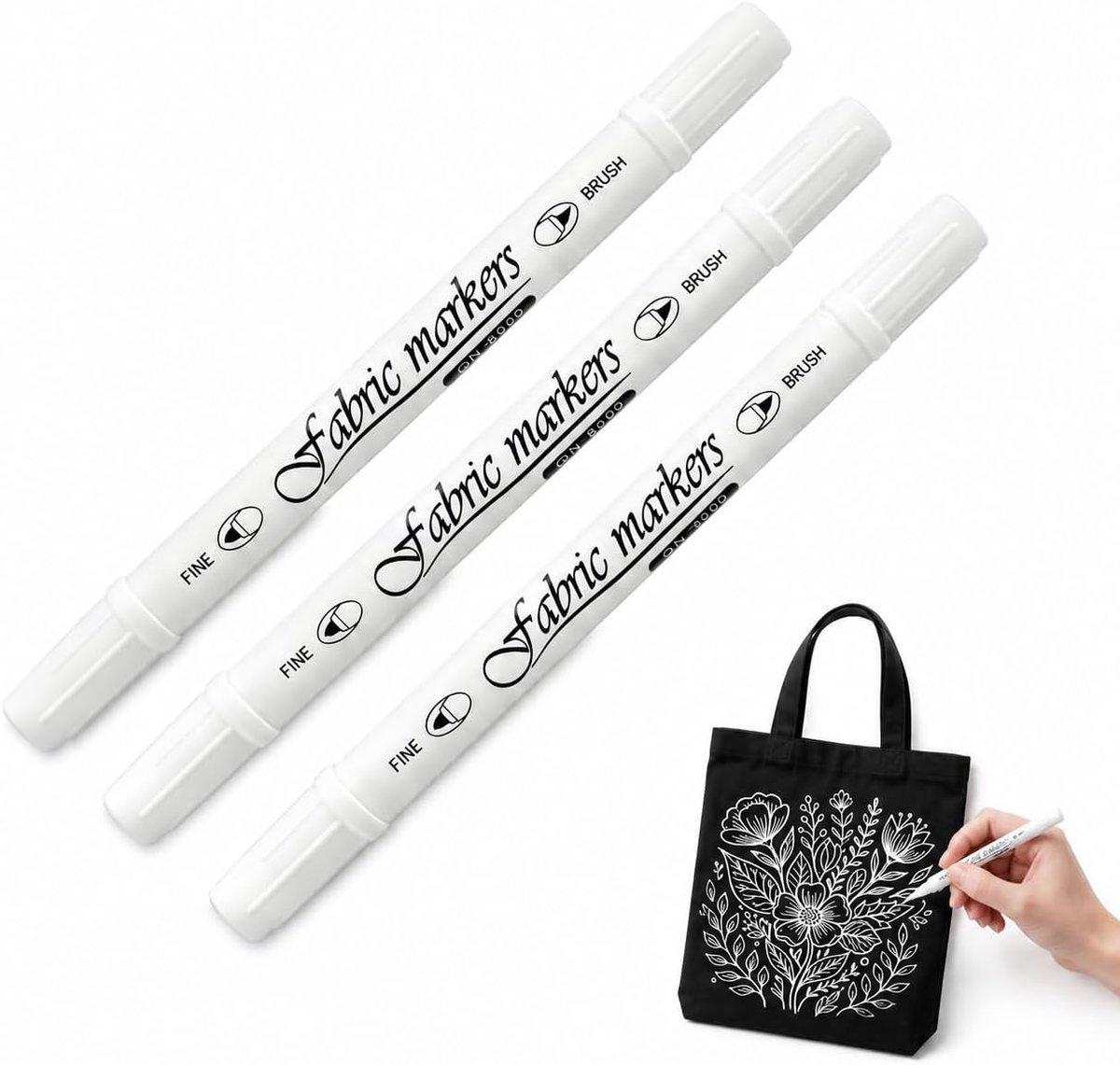 Witte stift set van 3 - dubbele punt - onuitwisbaar - ideaal voor textiel en hout - SnelShoppen