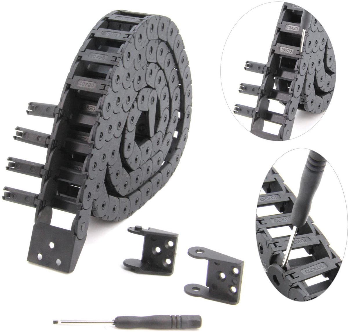 1 m, 10 x 20 mm, open type R18, voor 3D-printers en CNC-machines, levering met een paar eindconnectoren (10 x 20 mm, open buiten)