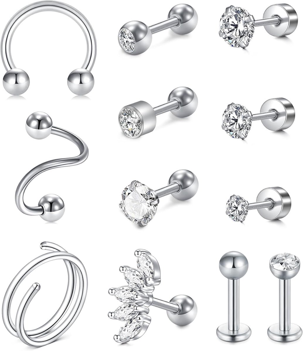 Helix Oorbellen 6mm Tragus Bar Diamant Rvs 16G Oorkraakbeen Studs