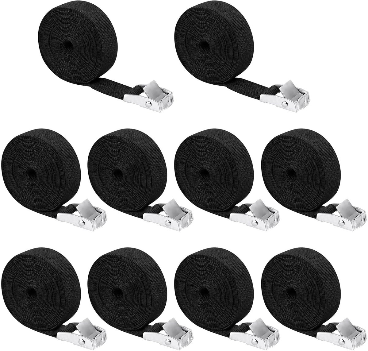 Lashing straps 25 mm x 4 m - zwarte spanbanden met klemvergrendeling - tot 250 kg - ideaal voor fietsen en bagage - SnelShoppen