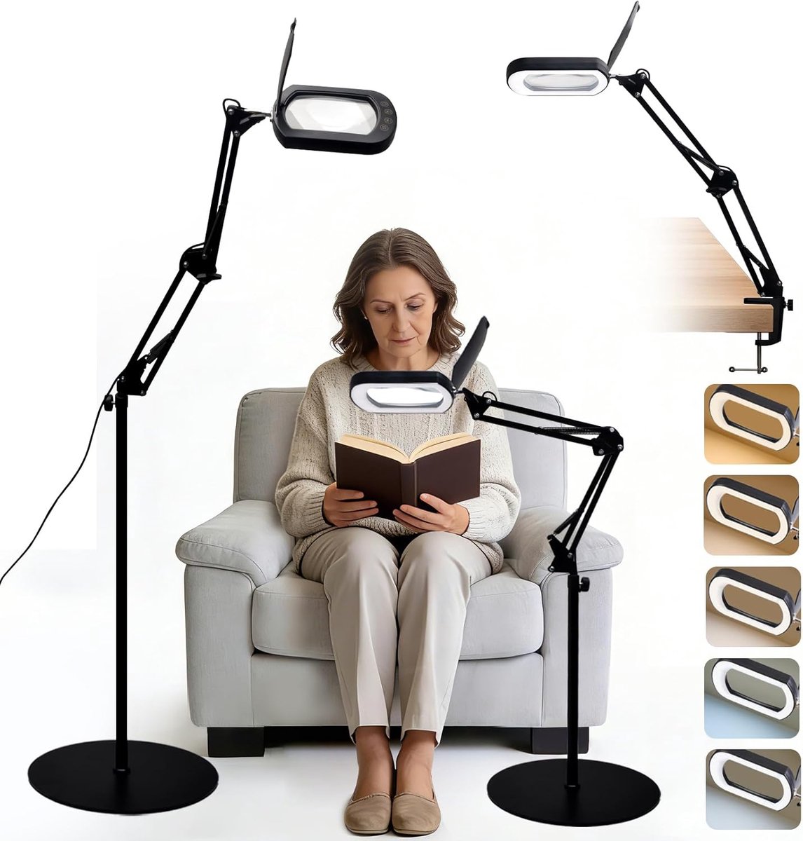 Staande lamp vergrootglas met licht - 3-in-1 flexibele zwenkarm - ideaal voor hobby en precisiewerk - SnelShoppen