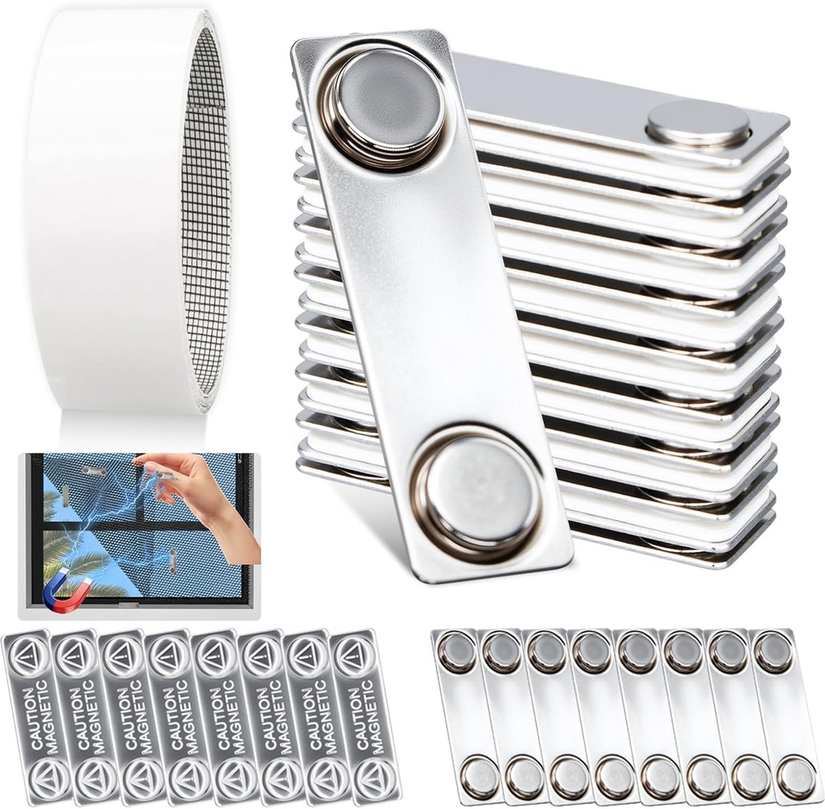 8 stuks vliegengaas venster magnetische clips, magneten voor vliegengaas | Vliegengaas, magneet, zonder boren, magnetische vliegengaas, inclusief 2 m vliegengaas, plakband