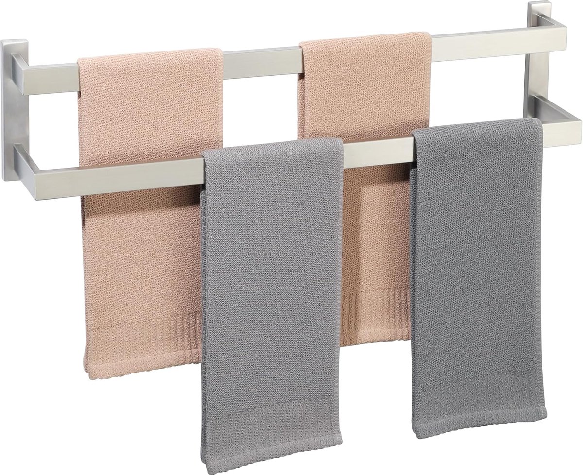 Handdoekhouder badkamer handdoekstang 70 cm meerlaags gastendoekhouder wandmontage roestvrij staal dubbele badhanddoekhouder voor badkamer en keuken