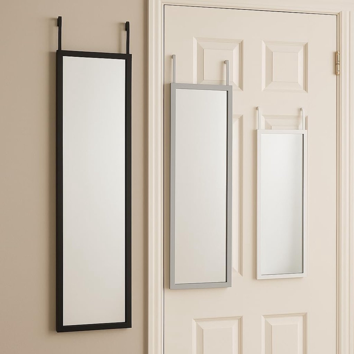 hangende spiegel, frame, 35 x 95 cm, zwart
