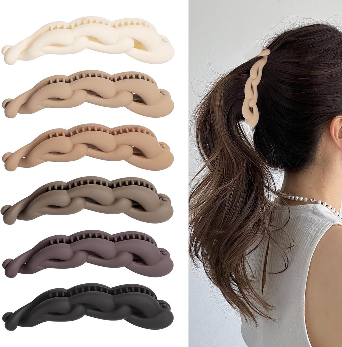 6 stuks gedraaide bananenhaarspelden, grote bananenspeld haar 10,3 cm, kunststof gedraaide haarspelden, antislip retro bananenhaarspelden voor vrouwen, dik dun haar, dagelijks gebruik, sport