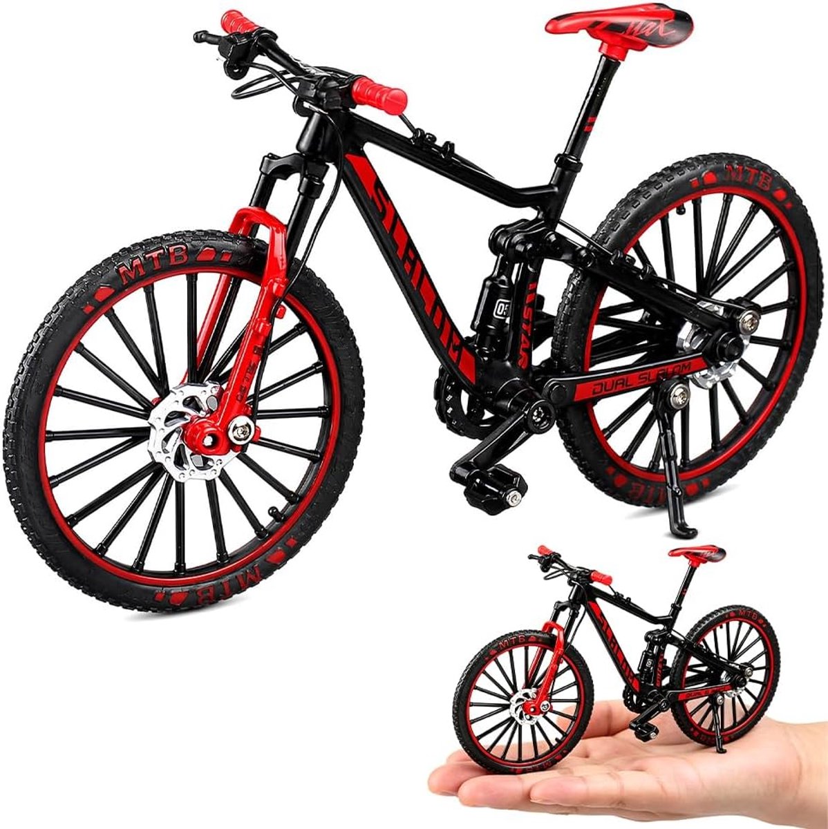 SnelShoppen - Mini Vingerfiets 1:10 Model Mountainbike MTB Speelgoed Fiets Miniatuur Fiets Simulatie Mountainbike Educatief Thuis Kantoor Club (Zwart,