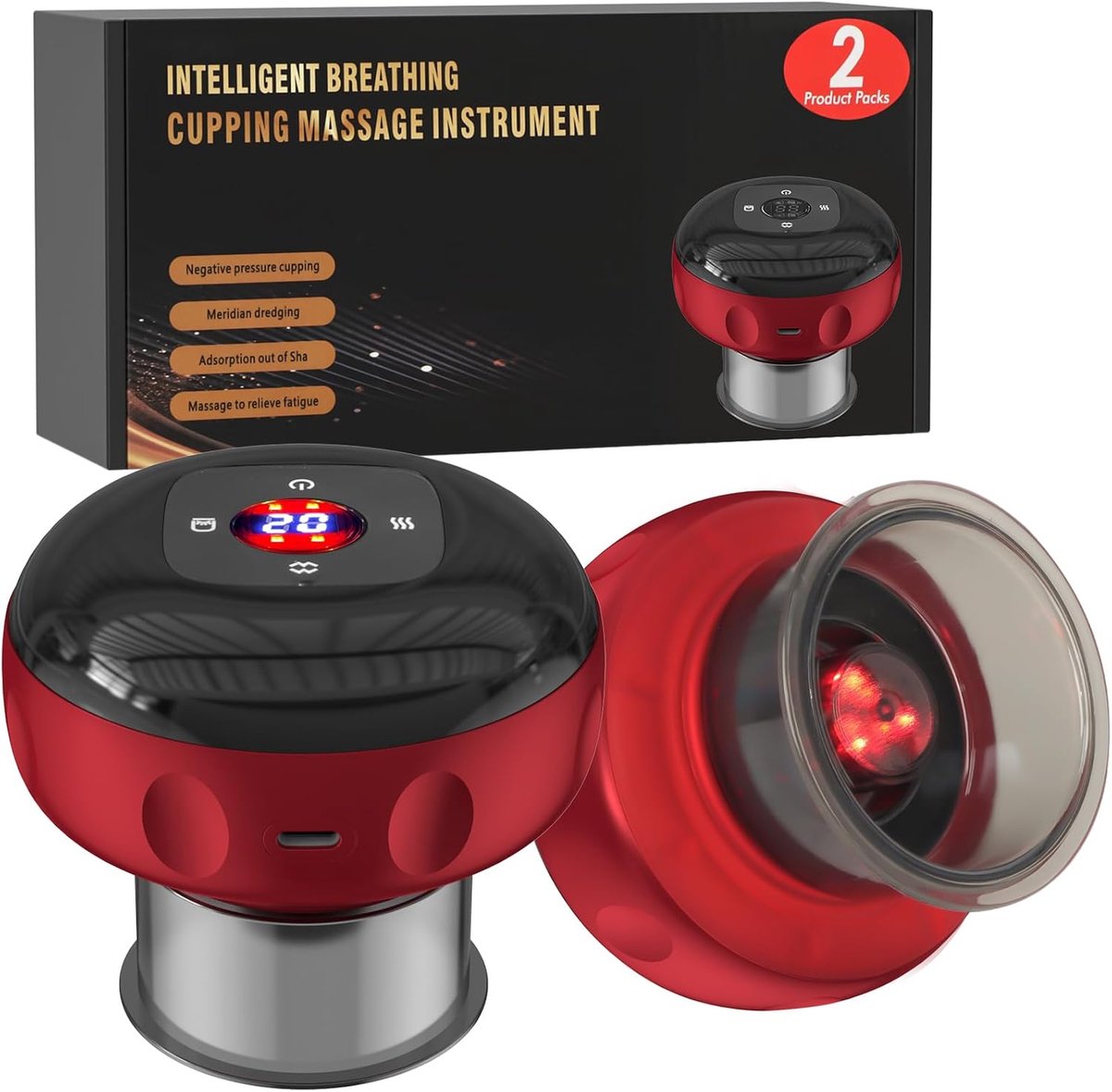 cupping apparaat, infrarood, 2 stuks, intelligent cupping 12 versnellingen, met afstandsbediening, smart cupping elektrisch Guasha-apparaat, vacuüm massageapparaat, vermindert spierpijn
