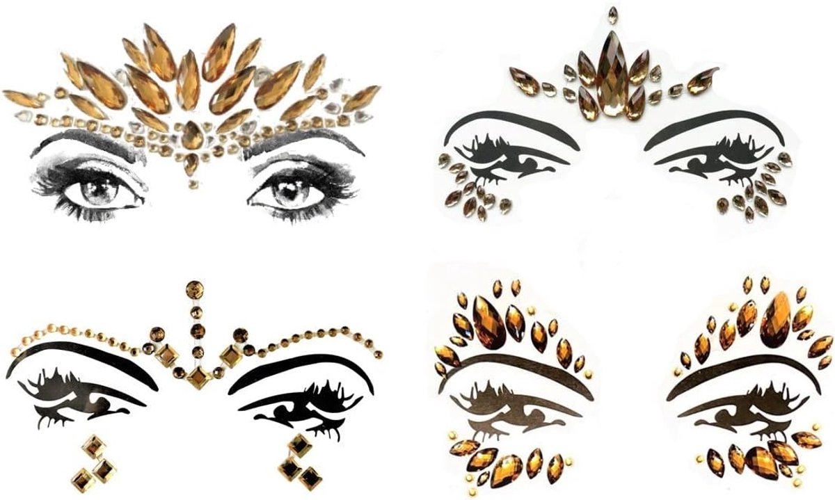 glitter juwelen edelsteen stickers make-up voor party festival shows 4-delige set goud