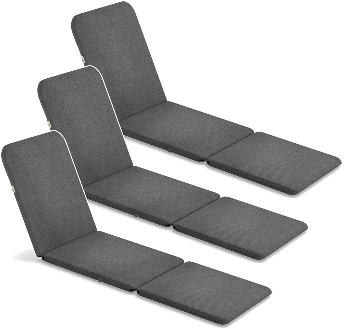 Bazkar Jaipur - Kussen voor tuinstoel - Ligbedkussen 190 x 60 cm - Waterafstotend - donkergrijs - 3 stuks