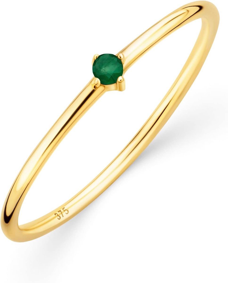 Dames gouden sieraden, verlovingsring met smaragd/robijn/Amethist/topaas, gouden ring met solitaire edelsteen geboortesteen, 9 karaat (375) geelgoud