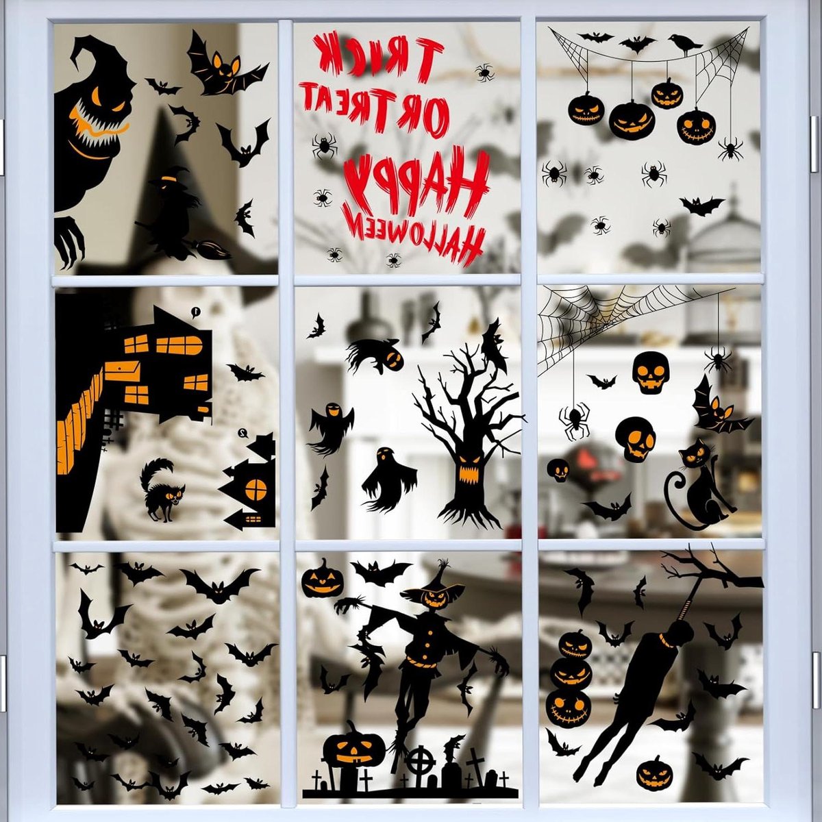 Halloween Raamstickers - Raamdecoratie Spookachtig - Feestelijke Sfeer Creëren - Dubbelzijdig Ontwerp - 87 stuks - Multicolor