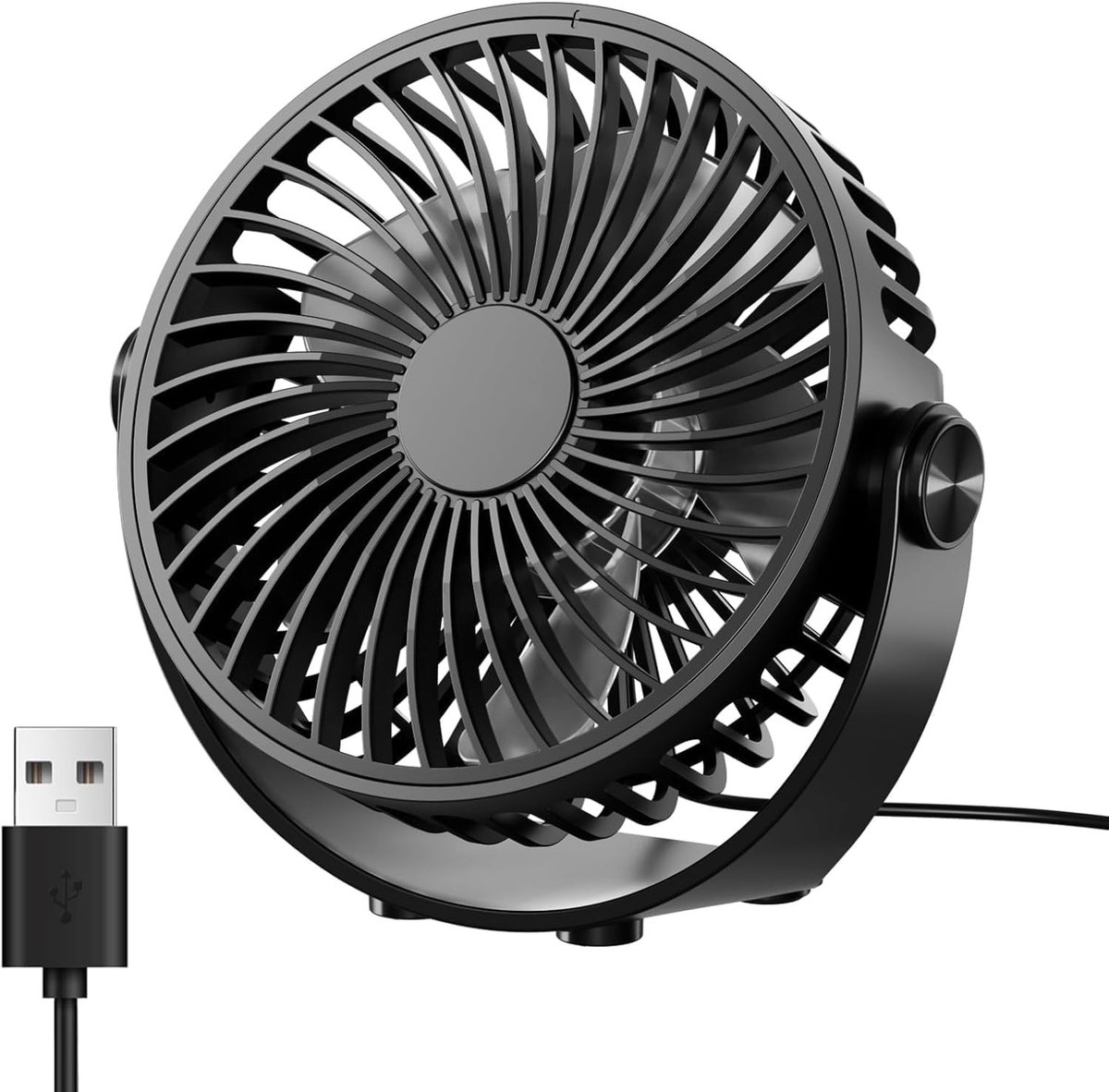 Draagbare USB bureauventilator - 3 snelheden, 360° verstelbaar, ultrastil mini ventilator voor bureau, slaapkamer en camping