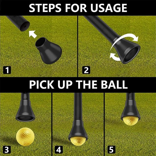 Golfbal Verzamelaar - Bal Opnemer - Oefendoelen Gazon - Handsfree Comfort - 4 Delig Set - Zwart — afbeelding 2