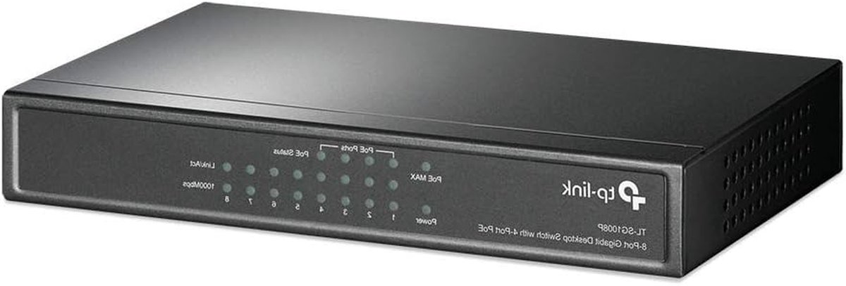 8-poorts Gigabit Switch - PoE Switch Netwerk Switch - Netwerk Uitbreiden - 4-poorts PoE - Desktop Formaat - Zwart