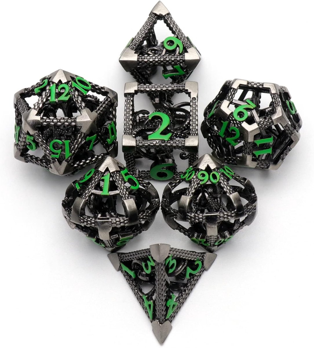 SnelShoppen - DND Würfel Set - 3D Cthulhu Polyhedral Dungeons and Dragons Speelwürfel - Holo Design met Zilveren Cijfers - 7-delig D&D Würfelset voor