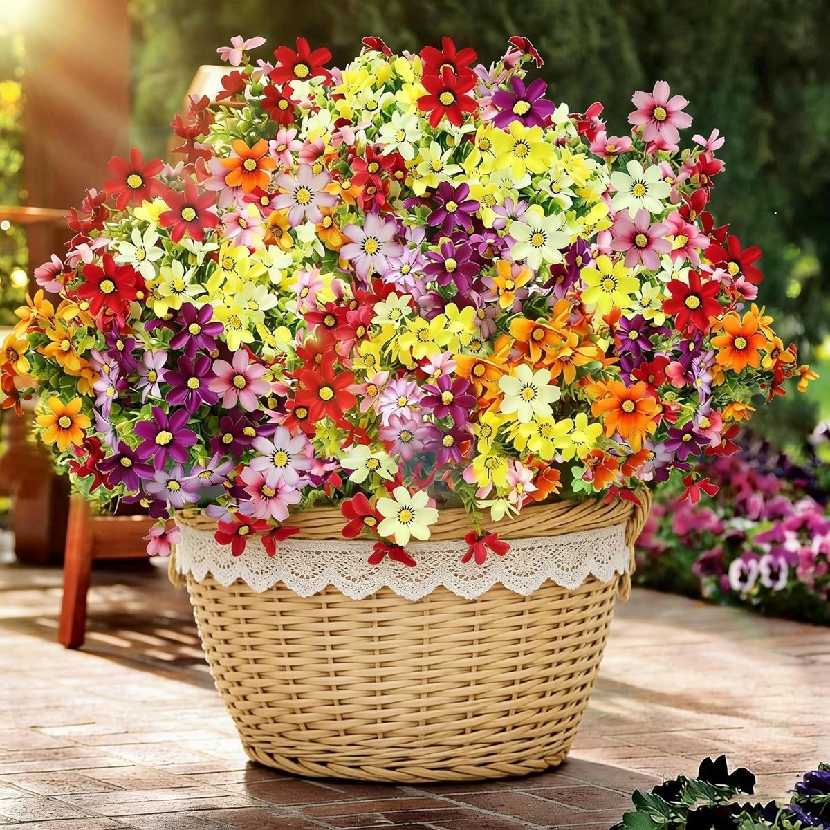 SnelShoppen - Kunstbloemen Buiten - 4 Bundels Multicolor Nepparen - Realistische Zijde Madeliefjes - UV Bestendig voor Binnen en Buiten - Perfect voor