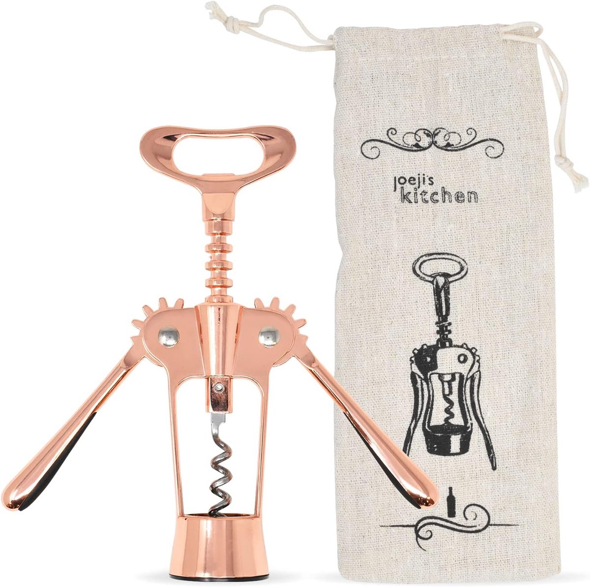 SnelShoppen - Luxe Kurkentrekker Met Wings - Rose Goud - Multifunctionele Flesopener Voor Wijn, Bier, Olijfolie - Inclusief Opbergzak - Ideaal Voor Fe