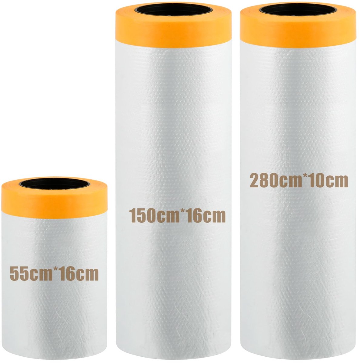 SnelShoppen - Set van 3 gouden afdekfolie met plakband 42 m (280 cm, 150 cm, 55 cm) - Schildersfolie, afplakband voor binnen, schilderen, klussen, bes