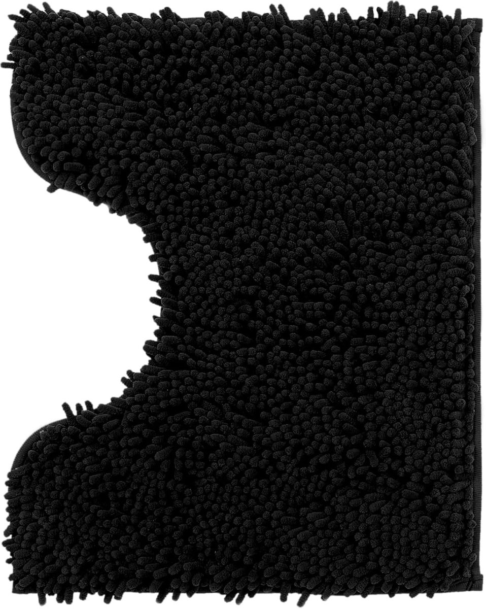 SnelShoppen - Poligono Badmat Antislip, Zachte Badmat, Langharige Badmat, Antislip Badkamer Tapijt, Voor Douche, Bad, U-Vorm 40x50cm, Zwart
