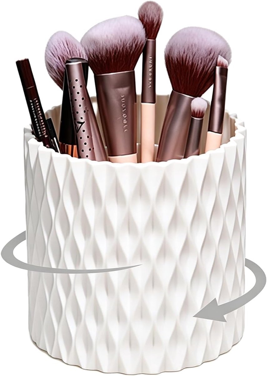 SnelShoppen - Witte Plastic Make-up Kwastenhouder Organizer 5 Slots 360 Graden Draaiend Cosmetica Opberg Cup voor Lippenstiften en Schoonheidsproducte